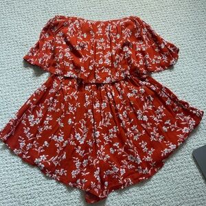 Princess Polly Burnt Orange Floral Strapless Romper